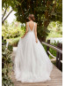 Beaded Ivory Lace Tulle V Back Romantic Wedding Dress